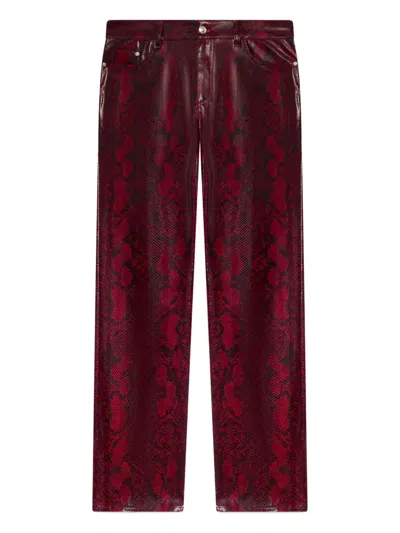 Gcds Split Hem Snakeskin Trousers In Red