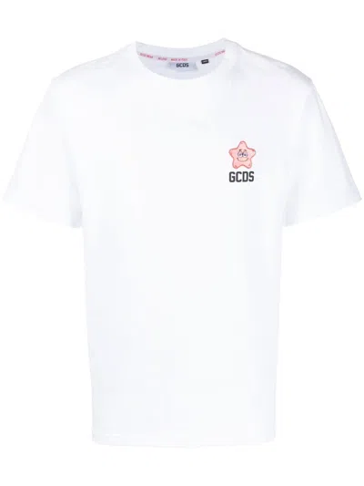 Gcds Star-patch Logo-print T-shirt In Weiss