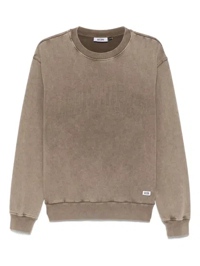 Gcds Stone Washed Crew-neck Sweatshirt In Brown