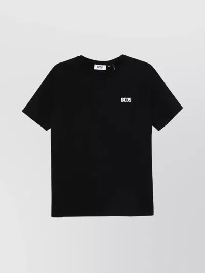 Gcds Straight Hem Crewneck Cotton T-shirt In Black