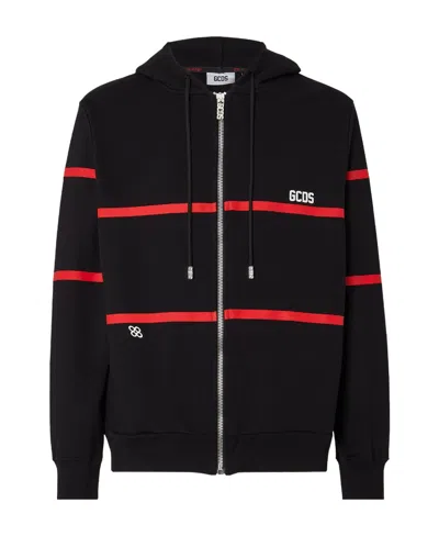 Gcds Stripe-print Zip-up Hoodie In Black