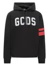 Gcds Sporty Black Hoodie With Bold Logo And Stripe Accents In Black
