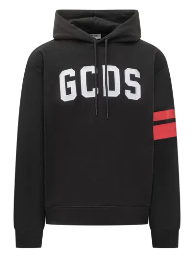 Gcds Stripe-sleeve Hoodie In Black