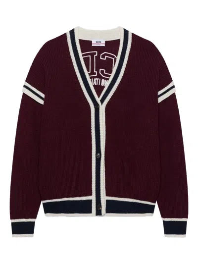 Gcds Striped Button Cardigan In Red