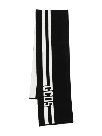 Gcds Striped Cotton Scarf In Black