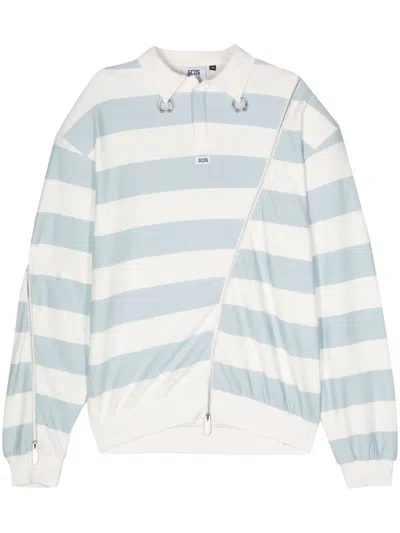 Gcds Striped Jersey Polo Shirt In Blue