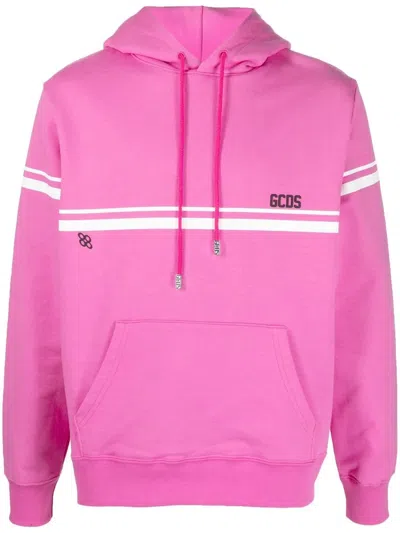 Gcds Striped Logo-print Hoodie In Pink