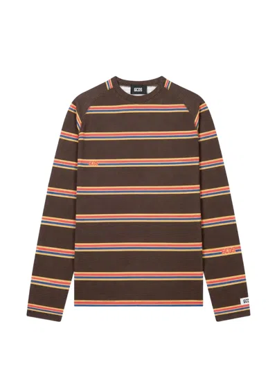 Gcds Striped T-shirt In Brown