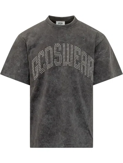 Gcds Studded Logo Loose Tee In Meteorite/silver