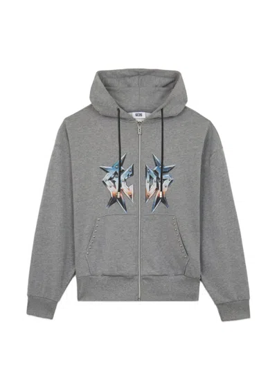 Gcds Studded Zip-up Hoodie In Gray