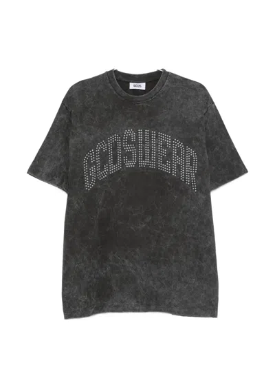 Gcds Stud-embellished Acid-wash T-shirt In Gray