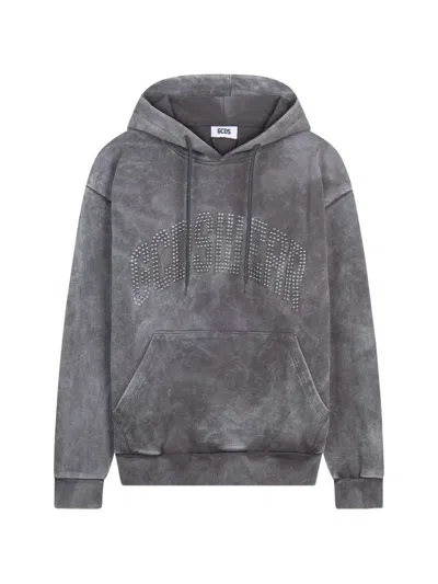 Gcds Stud-embellished Washed-effect Hoodie In Gray