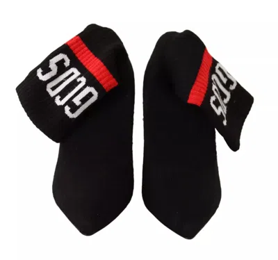 Pre-owned Gcds Suede Logo Socks Block Heel Ankle Boots Women's Shoes () In Black