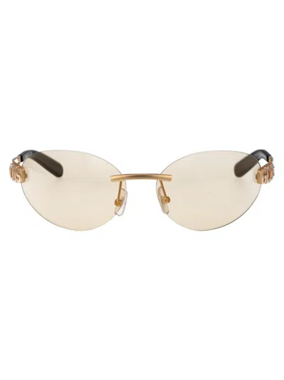 Gcds Sunglasses In 31e Oro Carico Opaco/marrone