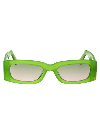 Gcds Rectangular Frame Sunglasses In 93p Verde Chiaro Luc/verde Grad