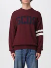 Gcds Bordeaux Knit Sweater With Navy Logo And Striped Sleeves In Burgundy