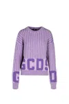 Gcds Logo Intarsia-knit Crewneck Jumper In Purple