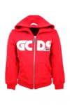 Gcds Hooded Sweatshirt With Zip And Fluo Writing In Red