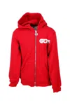 Gcds Cotton Sweatshirt With Zip And Hood With Logo Lettering On The Chest In Red