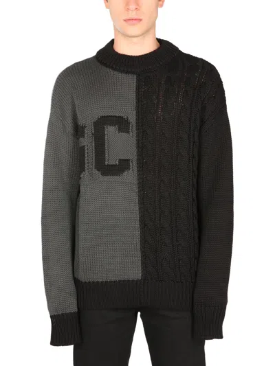 Gcds Sweater With Logo Inlay In Gray