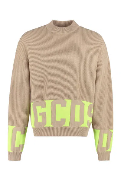 Gcds Cotton Crew-neck Sweater In Beige