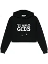 Gcds Cropped Hoodie With Drawstring And Ribbed Cuffs In Black