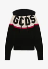 Gcds Logo Knit Cropped Hoodie In Black