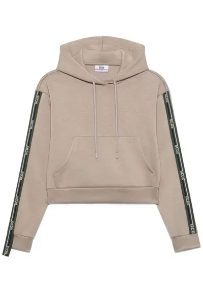 Gcds Sweatshirt Logo Tape Scouba Hoodie In Neutral