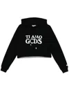 Gcds Cropped Hoodie With Drawstring And Ribbed Cuffs
