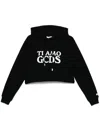 Gcds Cropped Hoodie With Drawstring And Ribbed Cuffs In Black