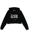 Gcds Cropped Hoodie With Drawstring And Ribbed Cuffs In Black