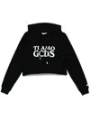 Gcds Cropped Hoodie With Drawstring And Ribbed Cuffs In Black