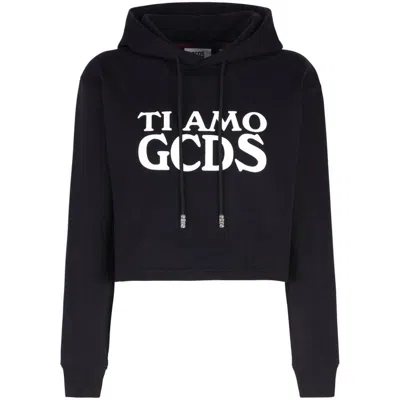 Gcds Ti Amo Cropped Hoodie In Black