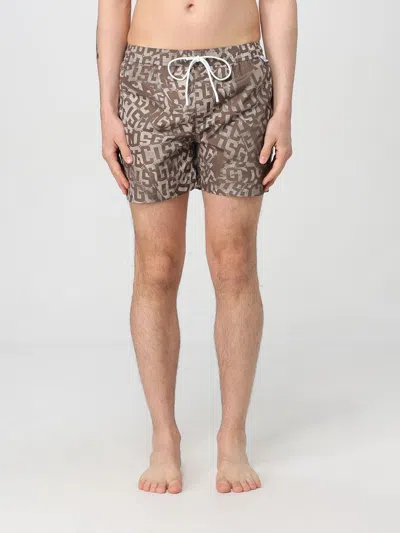Gcds Essentials Monogram Swim Shorts In Brown