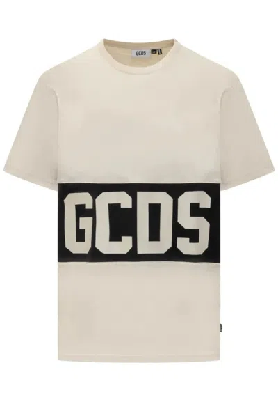 Gcds Band Logo Loose Fit Striped T Shirt In White