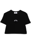 Gcds Logo Embroidered Crop T-shirt In Black