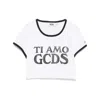 Gcds Crop T-shirt Contrasting Edge Graphic Print In White