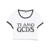 Gcds Crop T-shirt Contrasting Edge Graphic Print In White