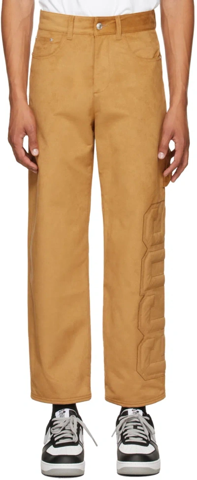 Gcds Tan Faux-suede Logo Trousers In 13 Beige