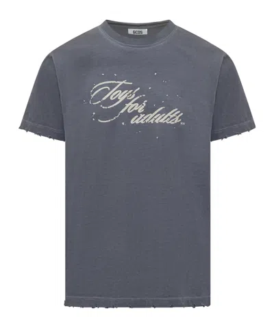 Gcds Text-print Raw-cut Detail T-shirt In Gray