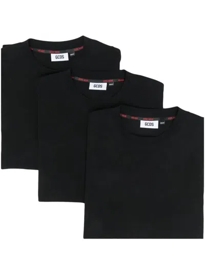 Gcds Three-pack Cotton T-shirt Clothing In Black