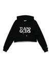 Gcds Cropped Hoodie With Drawstring And Ribbed Cuffs In Black
