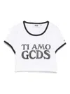 Gcds Crop T-shirt Contrasting Edge Graphic Print In Beige
