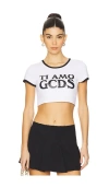Gcds Crop T-shirt Contrasting Edge Graphic Print In White