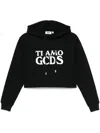 Gcds Cropped Hoodie With Drawstring And Ribbed Cuffs In Black