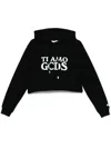 Gcds Cropped Hoodie With Drawstring And Ribbed Cuffs In Black
