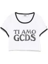 Gcds Crop T-shirt Contrasting Edge Graphic Print In White