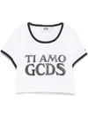 Gcds Crop T-shirt Contrasting Edge Graphic Print In White