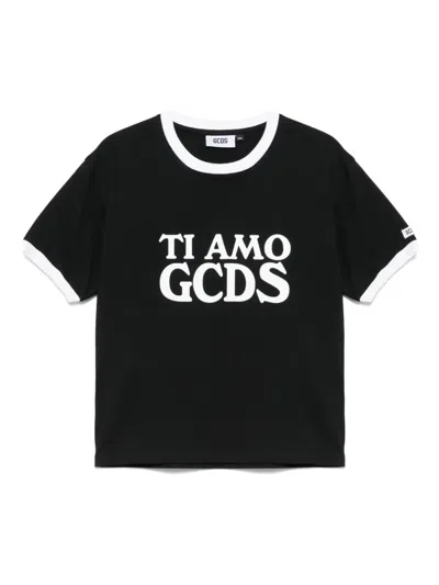 Gcds Ti Amo Boxy Crewneck T-shirt In Black