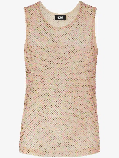 Gcds Tulle Tank Top In Neutrals